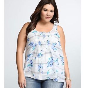Torrid Floral Stripe Pleated Tulip Back Tank
